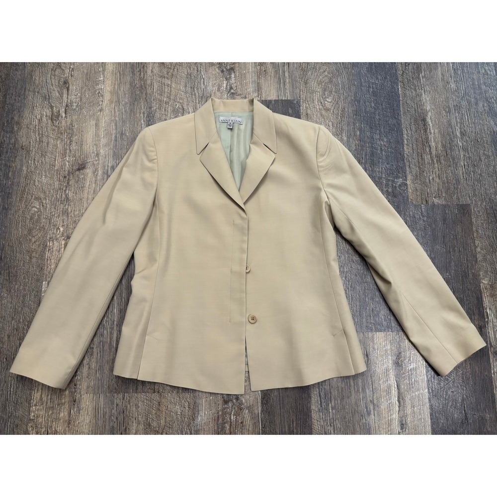 Anne Klein Tan Beige Wool Blend Two Button Blazer Jacket Size 10 Office Career